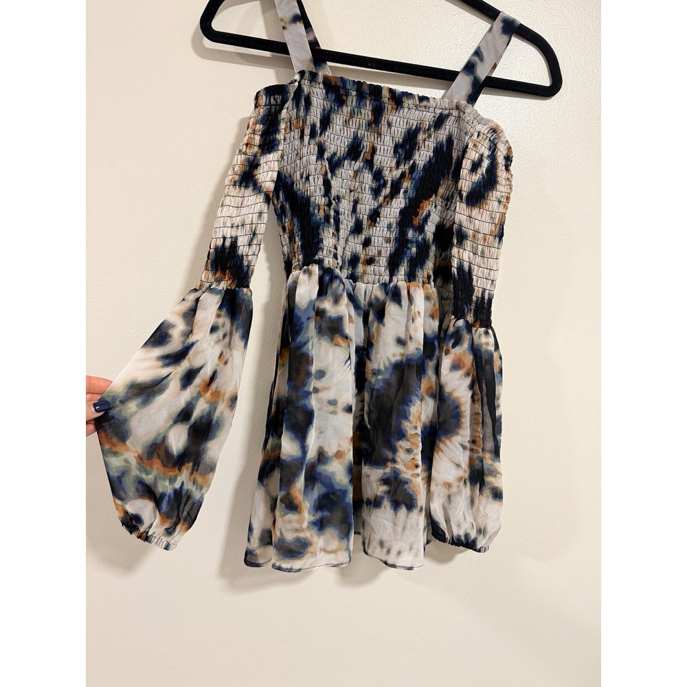 Tie dye Smocked sheer top Blouse Size XS Fairy Castle Boho Cottagecore Festival